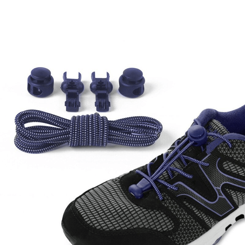 Elastic laces for sports shoes with spring buckles and clips in blue, perfect for easy no-tie wear.